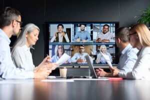Engineering leaders evaluating remote staff augmentation candidates and nearshore development teams via video call, assessing talent for team integration and hiring decisions.
